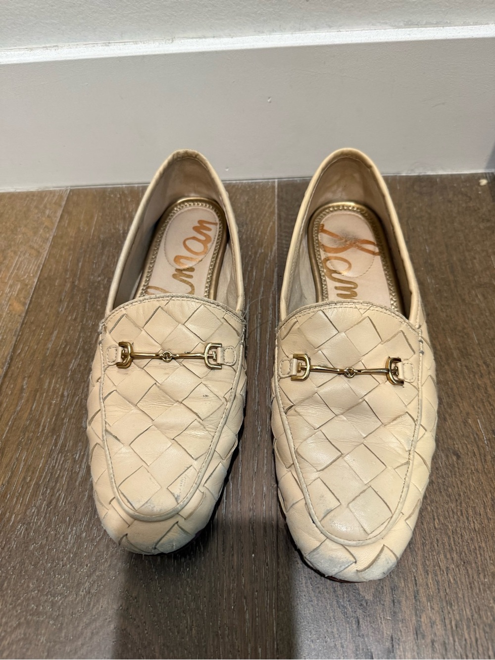 Sam Edelman Cream Lorraine Braided Leather Loafers with Gold Bit - Picture 2 of 5